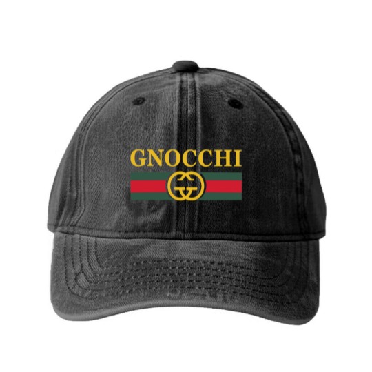 Discover Funny Gnocchi Pasta Logo Washed Denim Baseball Caps