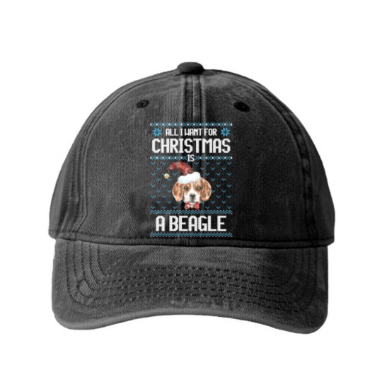 Discover All I want for Christmas is a beagle Washed Denim Baseball Caps