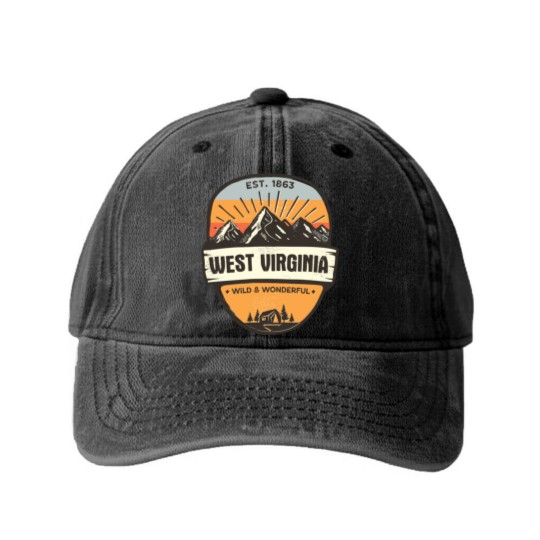 Discover West Virginia Wild And Wonderful Vintage Retro Mou Washed Denim Baseball Caps