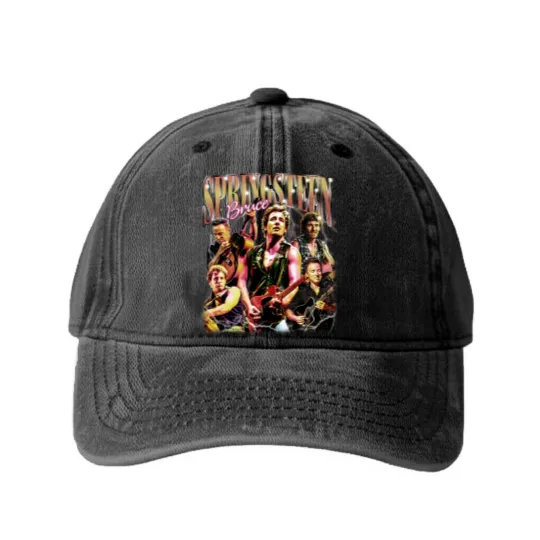 Discover Bruce Springsteen Graphic Bruce Springsteen Washed Denim Baseball Caps