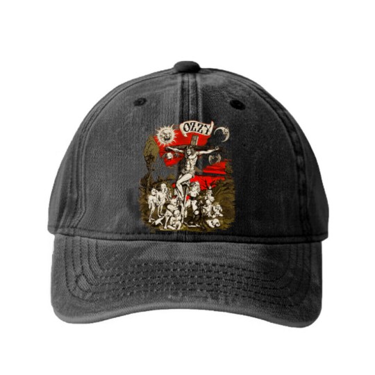 Discover Vintage 1991 Ozzy Osbourne Cross Graphic Washed Denim Baseball Caps