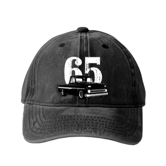 Discover 1965 C10 Pickup Truck Front Three Quarter View Washed Denim Baseball Caps