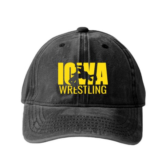 Discover Iowa Wrestling Freestyle Wrestler Gift The Hawkeye Washed Denim Baseball Caps
