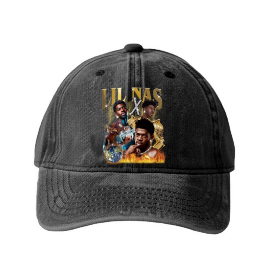 Discover Lil nas X Washed Denim Baseball Caps, Lil nas X Vintage Bootleg Washed Denim Baseball Caps, Lil nas X Vintage Retro Graphic Washed Denim Baseball Caps