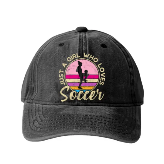 Discover just a girl who loves soccer women retro vintage soccer t Washed Denim Baseball Caps
