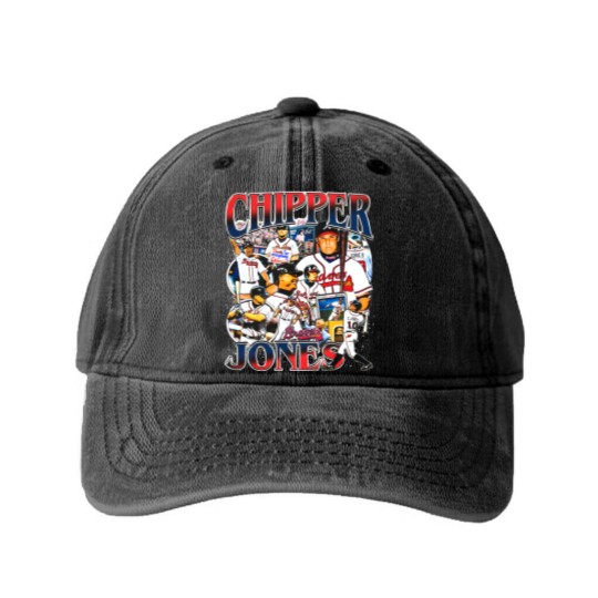 Discover Vintage 90s Graphic Style Chipper Jones Washed Denim Baseball Caps Vintage Sport Washed Denim Baseball Caps