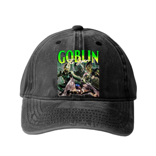 Discover THE GREEN GOBLIN Vintage Washed Denim Baseball Caps, The Green Goblin Homage Washed Denim Baseball Caps