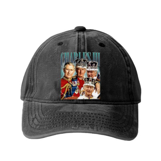 Discover Limited King Charles III Vintage Washed Denim Baseball Caps