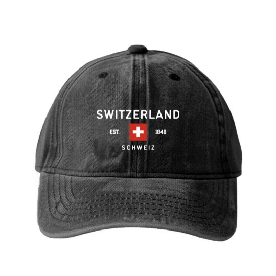 Discover Switzerland Washed Denim Baseball Caps, Swiss Flag Washed Denim Baseball Caps