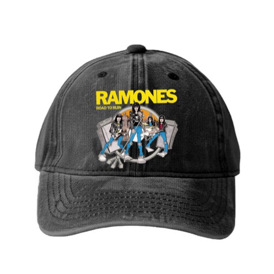 Discover Ramones RoadTo Ruin Hypebeast Rock Band Vintage Design Washed Denim Baseball Caps