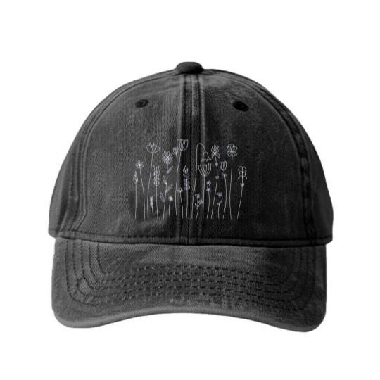 Discover Flowers Line Art Drawing - Cape Wildflowers - Flower Line Art - Washed Denim Baseball Caps