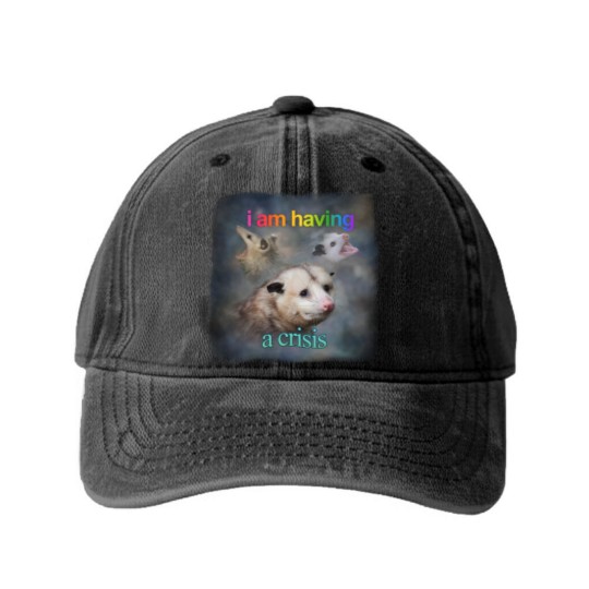 Discover I am having a crisis possum word art Classic Washed Denim Baseball Caps