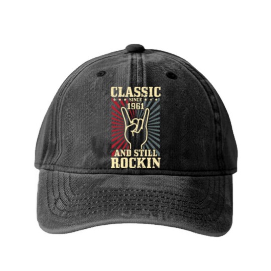 Discover Vintage 1961 Classic Rock 60th Birthday Gift Washed Denim Baseball Caps