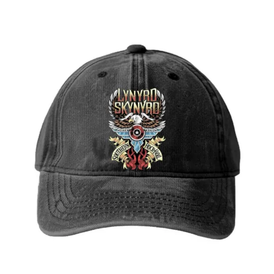 Discover Lynyrd Skynyrd Music Washed Denim Baseball Caps, Rock Band Music Washed Denim Baseball Caps