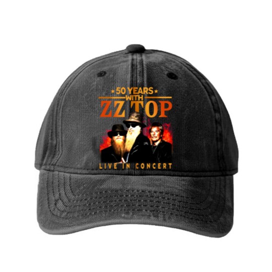 Discover ZZ Top 50 Years Live In Concert The Memories Washed Denim Baseball Caps, ZZ Top Washed Denim Baseball Caps