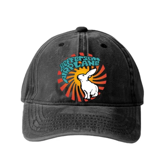 Discover Jefferson Airplane White Rabbit Washed Denim Baseball Caps