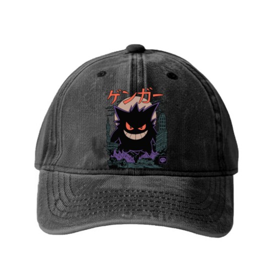 Discover Gengar Japanese Style Washed Denim Baseball Caps | Movie Film Nerd Gaming Anime Novelty Funny