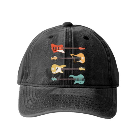 Discover Vintage Bass Guitar - Bassist Rock Music Band Gift Washed Denim Baseball Caps