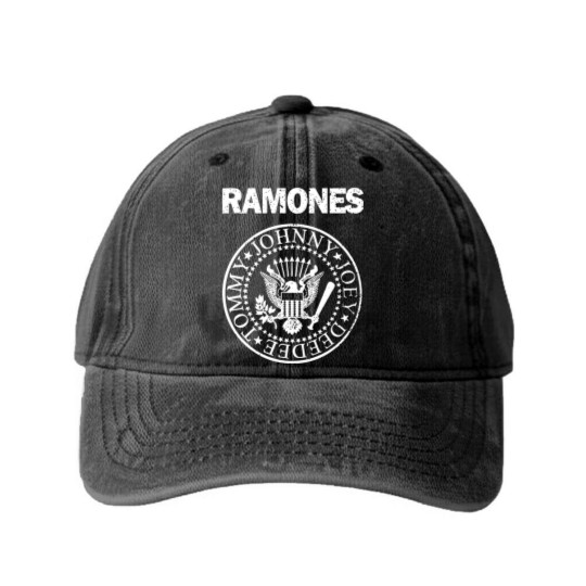 Discover RAMONES Presidential Seal Distressed Logo GRAY/white Washed Denim Baseball Caps New S-5XL