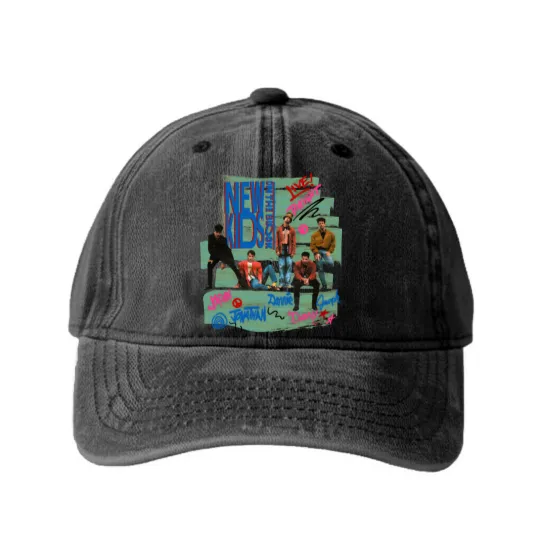 Discover NK on The Block  Vintage Unisex Washed Denim Baseball Caps, New Kids Tour Washed Denim Baseball Caps, New Kid on The Block NKOT Block Washed Denim Baseball Caps