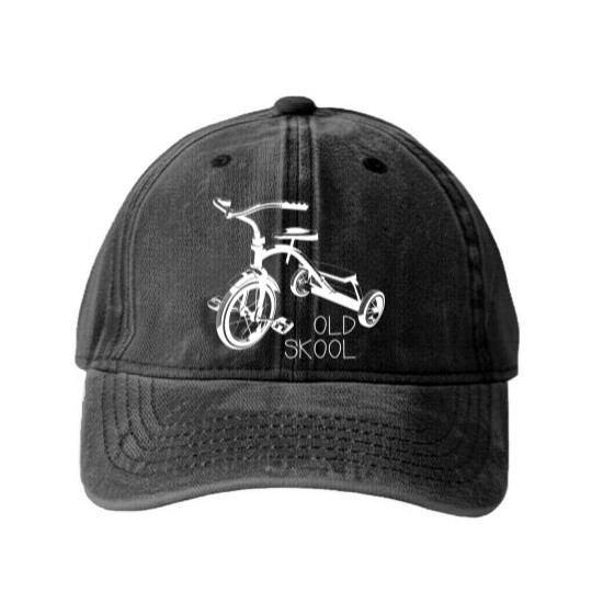 Discover Old school tricycle bike trike toys Washed Denim Baseball Caps Washed Denim Baseball Caps