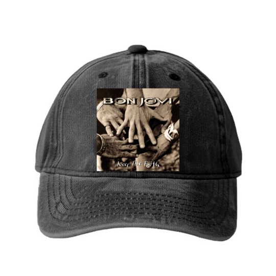 Discover bon jovi keep the faith Washed Denim Baseball Caps
