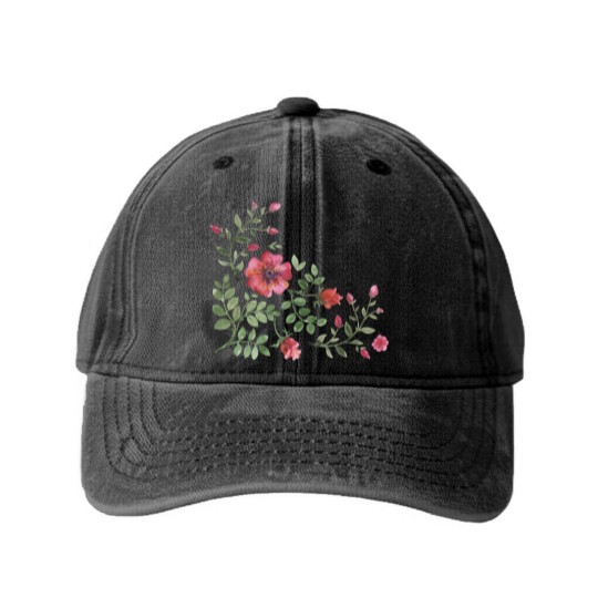Discover Floral #030 - Floral - Washed Denim Baseball Caps