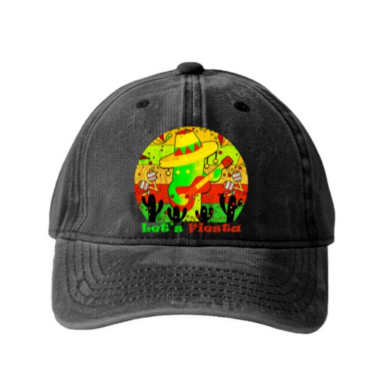Discover Lets Fiesta Cinco De Mayo Mexican Guitar Cactus Washed Denim Baseball Caps