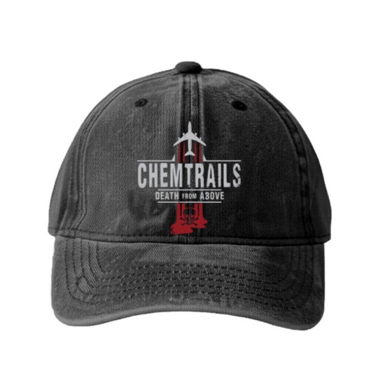 Discover Jet Chemtrails Red & Grey Logo Washed Denim Baseball Caps