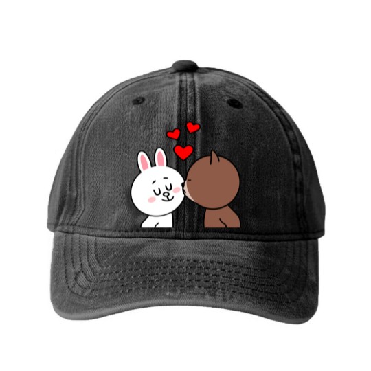 Discover Brown Bear Cony Bunny Rabbit The Kiss Washed Denim Baseball Caps