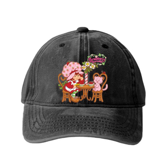 Discover Strawberry Shortcake strawberry shortcake and cat Washed Denim Baseball Caps