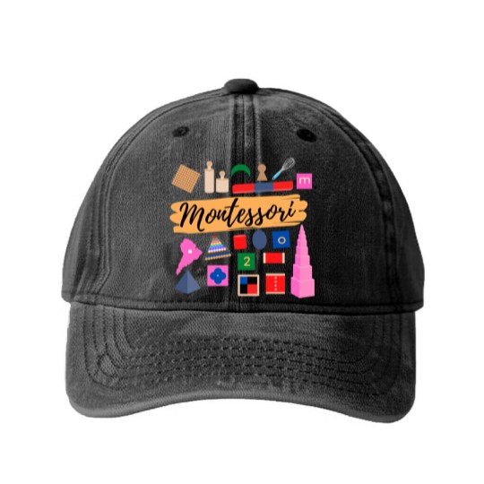 Discover Montessori materials gift for Montessori teacher or Montessori mom Washed Denim Baseball Caps