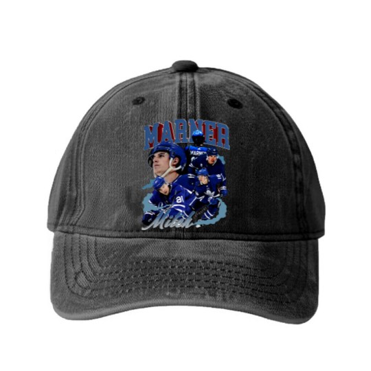Discover Mitch Marner Washed Denim Baseball Caps Graphic Sport Washed Denim Baseball Caps Player  Bootleg Unisex Washed Denim Baseball Caps