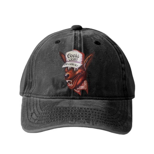 Discover Beer Wolf Oversized Washed Denim Baseball Caps - White