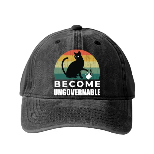 Discover Become Ungovernable Cat Drink Washed Denim Baseball Caps