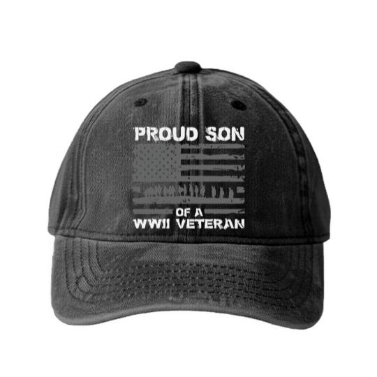 Discover Proud Son Of A Wwii Veteran Washed Denim Baseball Caps For Men Washed Denim Baseball Caps