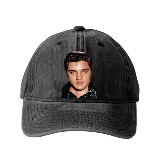 Discover Elvis Presley Signature Washed Denim Baseball Caps Short Sleeve Cotton White Women Men S to 5XL