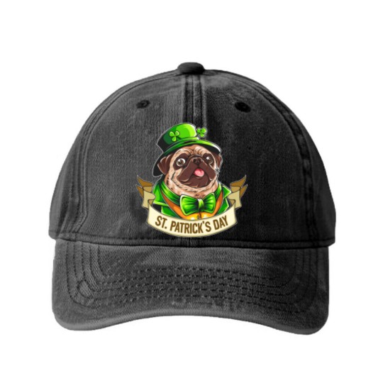 Discover St. Patrick's Day Pug Washed Denim Baseball Caps
