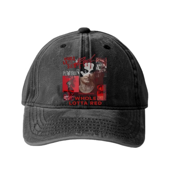 Discover Playboi Carti Whole Lotta Red Album 90s Rap Music Washed Denim Baseball Caps