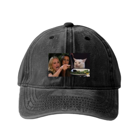 Discover Woman Yelling at a Cat - Meme - Washed Denim Baseball Caps