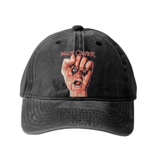 Discover Alice Cooper Tour Rock Music Washed Denim Baseball Caps, Alice Cooper, Raise Your Fist and Yell Washed Denim Baseball Caps