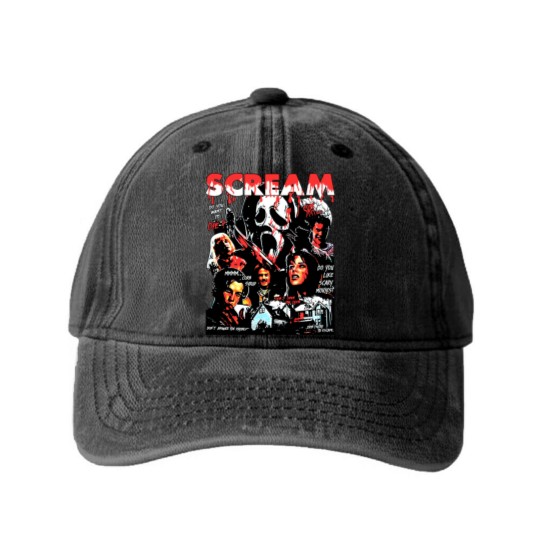 Discover Limited Vintage Scream Movie Washed Denim Baseball Caps, Scream Halloween Washed Denim Baseball Caps, Gift For Woman and Man Unisex Washed Denim Baseball Caps