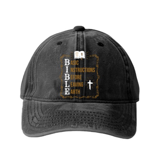 Discover Bible Basic Instructions Before Leaving Earth Christian Washed Denim Baseball Caps