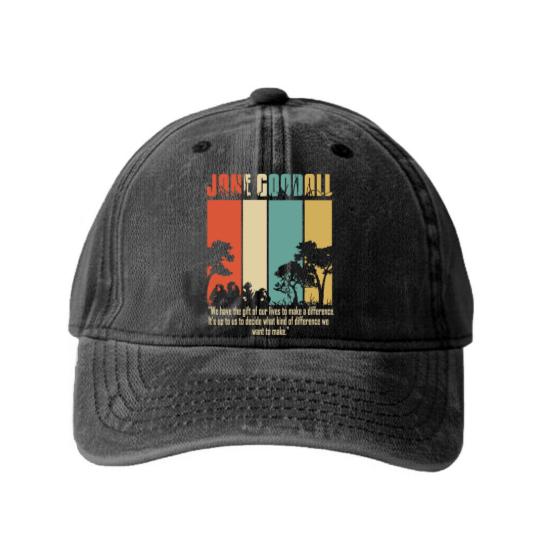 Discover Cotton Navy Jane Goodall Difference Crew Neck Tops Fashion Tees Washed Denim Baseball Caps