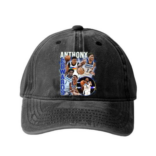 Discover Anthony Edwards Graphic Washed Denim Baseball Caps, Basketball Washed Denim Baseball Caps
