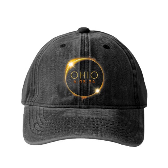 Discover Solar Eclipse 2024 State Ohio Total Solar Eclipse Washed Denim Baseball Caps