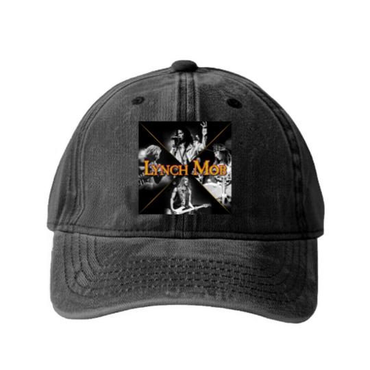 Discover Lynch Mob World Tour Washed Denim Baseball Caps, Vintage Lynch Mob Band Washed Denim Baseball Caps, Retro Lynch Mob Band Washed Denim Baseball Caps