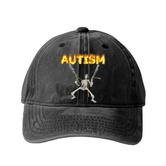 Discover autism skeleton meme t Washed Denim Baseball Caps
