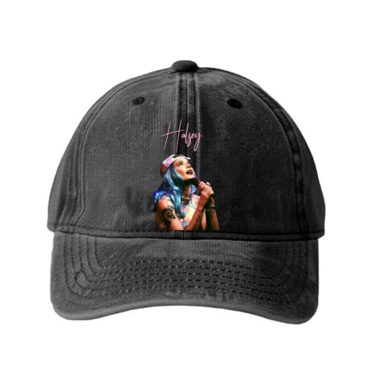 Discover Halsey Vintage Style Photoshoot Washed Denim Baseball Caps, Halsey Aesthetic Washed Denim Baseball Caps