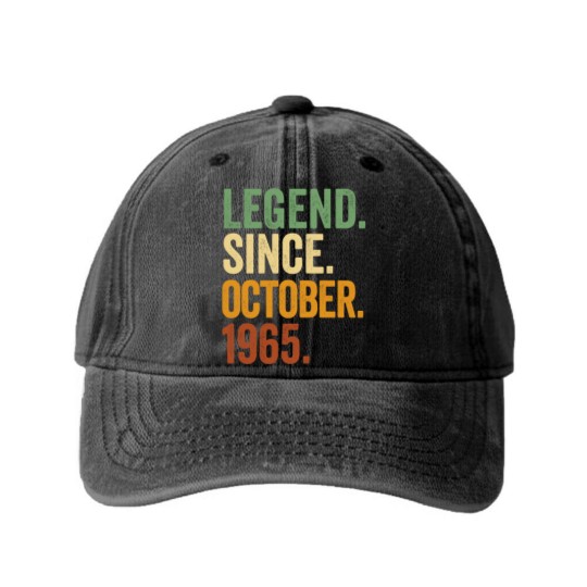 Discover Retro 1965 Birthday October Born Legend Since 1965 Washed Denim Baseball Caps